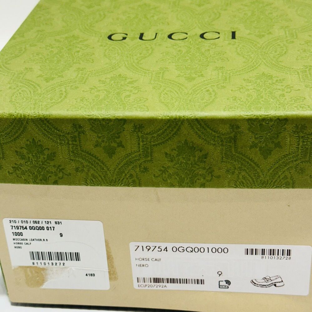 Gucci Horsebit Chunky Loafers Lug Sole Black Leather Shoes G 9/ US 9.5 NIB $990 - Picture 10 of 13